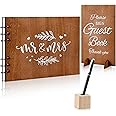 Wooden Wedding Guest Book with Pen and Holder Table Reception Sign Wooden Guestbook Registry Album 50 Pages for Decorative fo