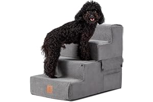BUPPLEE Dog Stairs for High Beds and Couch, Wide Dog Stairs for Small Dogs, 4 Step Dog Ramp for Bed 18" H for Medium/Small Old Dogs and Old Cats, Non-Slip Folding Pet Steps Portable Dog Stairs for Dogs Cats