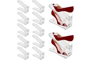 MOVDEET Clear Shoe Slots Organizer for Closet,12 Pack Adjustable Shoe Stackers for a Pair of Shoes Shelf Shoe Stacker Organizer Storage Space Saver Shoe Rack Holder for Closet,Clear