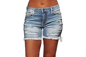 Flamingals Ripped Stretchy Jean Shorts for Women Raw Hem Low Waist Casual Trendy Denim Shorts
