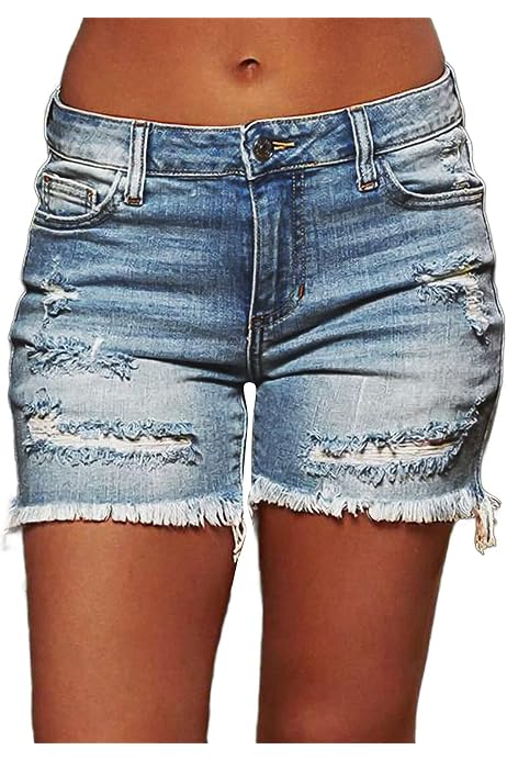 THUNDER STAR Women's Denim Bermuda Shorts - Mid Rise Knee Length Raw Hem Jean Shorts - View #11
