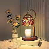GlitzLamp Vintage Candle Warmer Lamp, Baroque Tiffany Glass with 2 Bulbs | GlitzLamp Vintage Candle Warmer Lamp, Height Adjustable Baroque Tiffany Stained Glass Table Lamp with Timer for Jar Candles