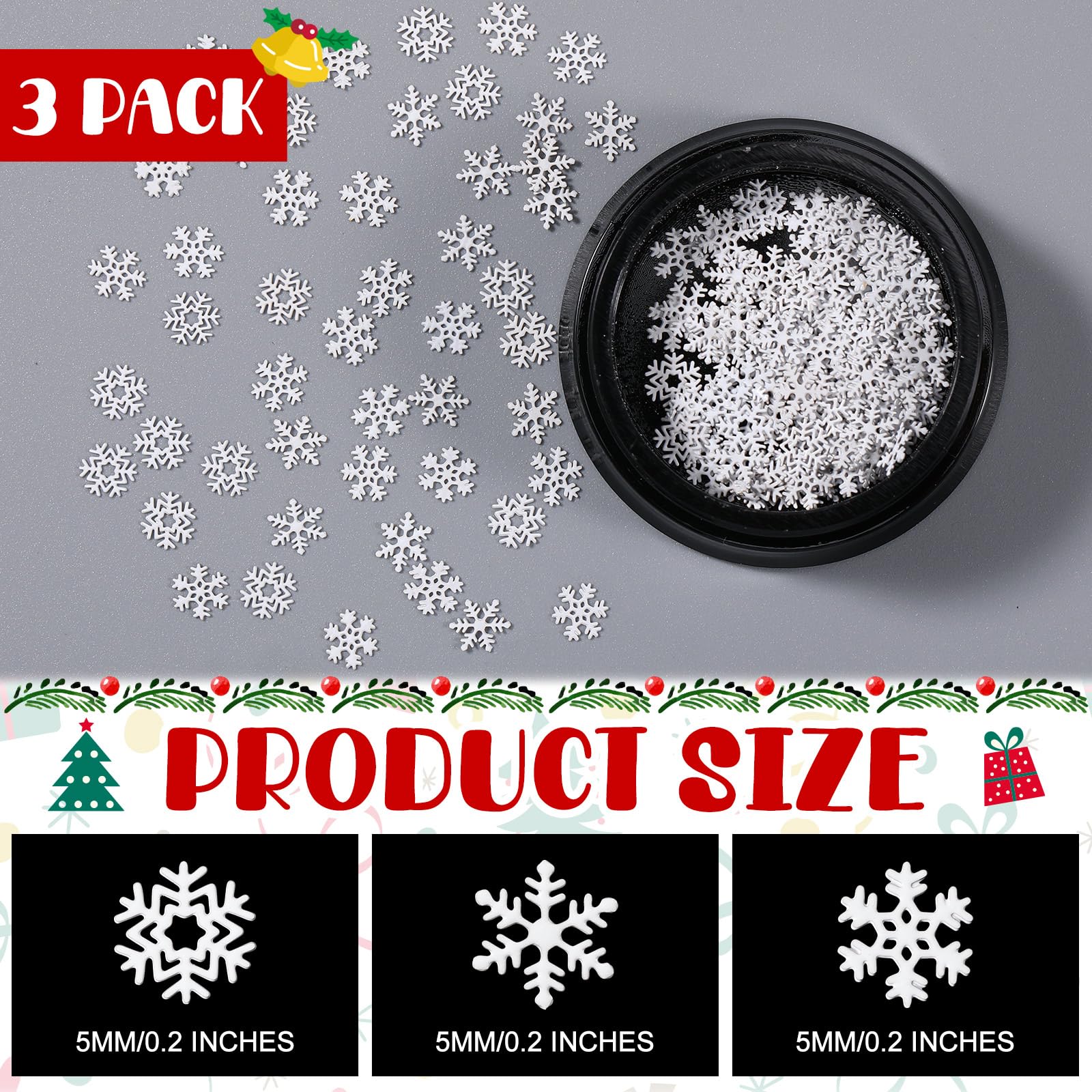 300 Pcs Mini Metal Snowflake for Craft 0.2 Inch Small Christmas Embellishment Tiny Snowflake Ornaments Little Craft Pieces for DIY Winter Party Decor(White)