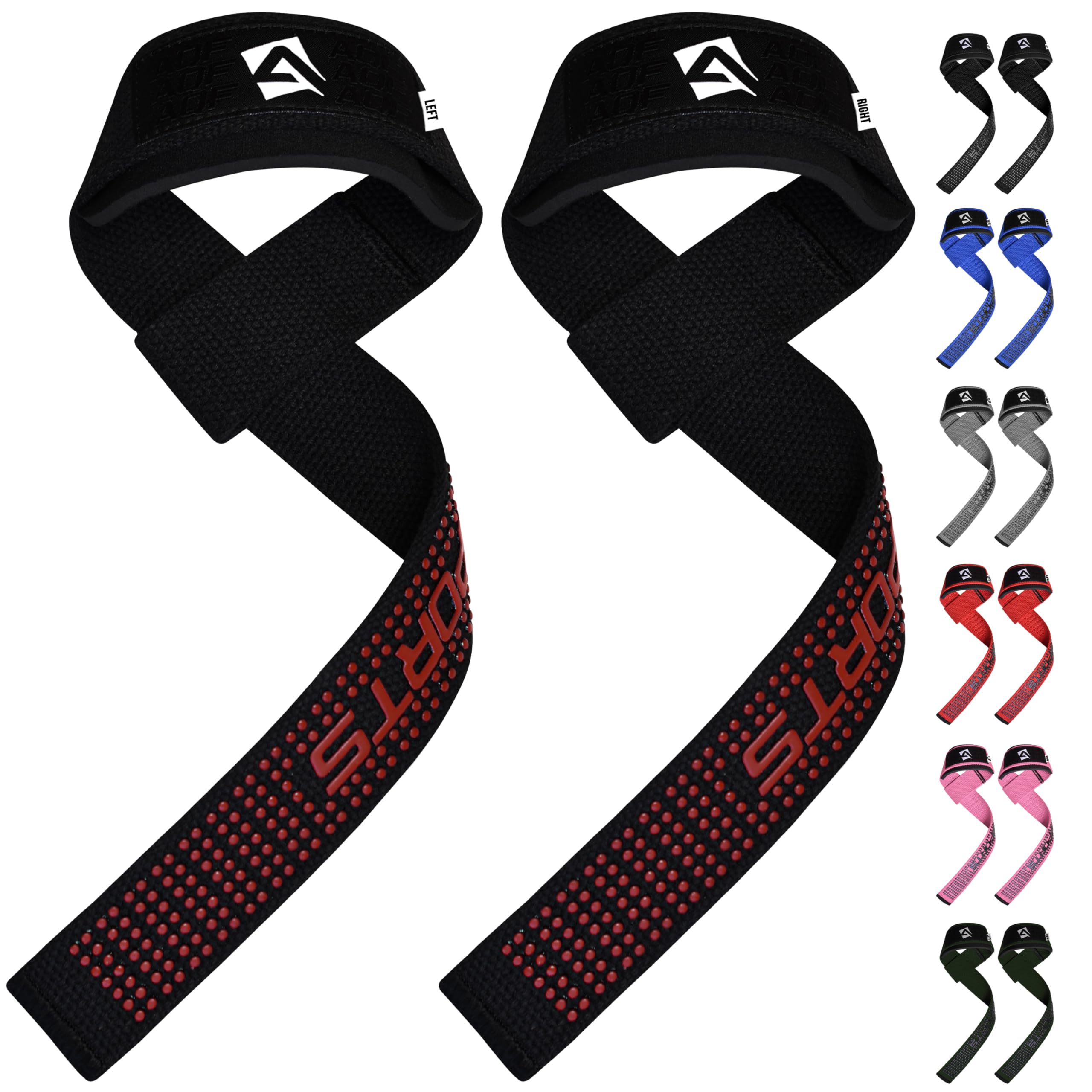 AQF Weight Lifting Straps, 100% Cotton Gym Wrist Straps, 60CM Heavy Duty Lifting Straps with 5MM Neoprene Padding, Non-Slip Advanced Gel Grip, Ideal for Deadlifts Strength Training