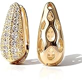 Caralon Small Gold & Silver Huggie Hoops for Women:Rectangle,Paperclip,Teardrop,U-Shape,Horseshoe, Square,Trapezoid,Oval⨯ Designs,Champagne&White Gold Plated Pave CZ,Hypoallergenic Daily Earrings