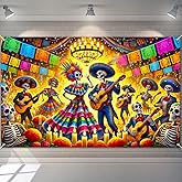 BlissYard Dia de Los Muertos Banner 71x43 Inch Day of The Dead Backdrop Mexican Party Banner with Sugar Skulls, Marigolds, Papel Picado for Day of The Dead, Halloween, and Party Decorations