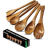 Zalvio 6-Piece Acacia Wood Cooking Utensil Set – Handmade Wooden Spoons & Spatulas | Heat-Resistant, Nonstick, Eco-Friendly Kitchen Tools