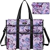 IBFUN Utility Tote Bag with 14/24 Pockets Zip Top Teacher Tote Bag for Teacher/Work Women