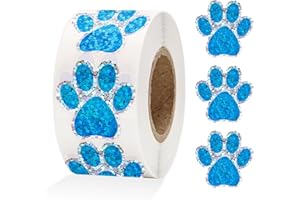 Anwyll Paw Stickers,Paw Prints Stickers,500Pcs 1Inch Puppy Dog Bear Paw Prints Stickers,Self-Adhesive Sparkling Blue Paw Patrol Stickers Roll for Birthday Party Envelope Seal Card Gift Packaging