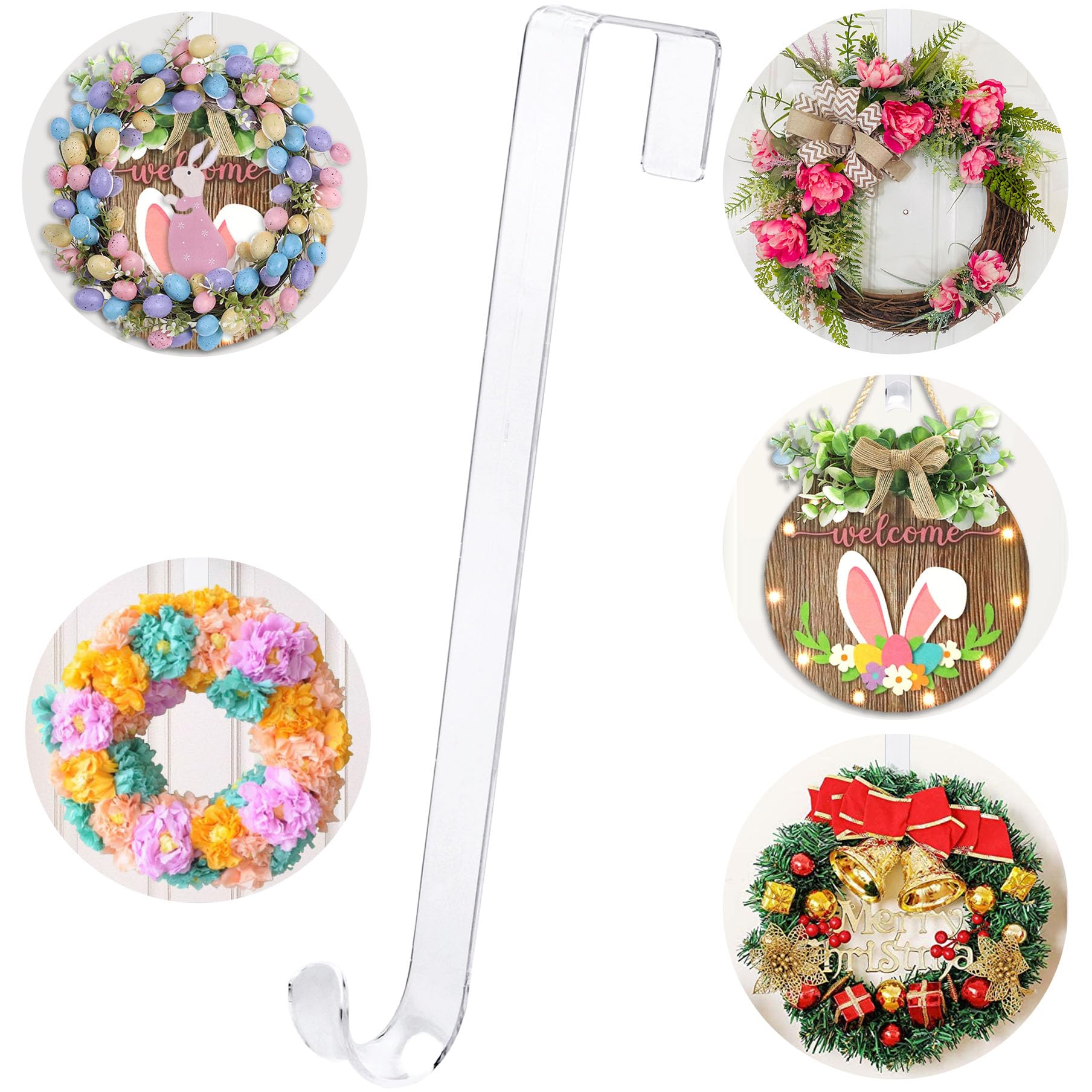 UMIHHONZ 12" Wreath Hangers for Front Door,Non Scratch Wreath Door Hanger,Over The Door Hooks Hanger Easter Fall Halloween Christmas Decorations Indoor Outdoor,Welcome Sign for Front Door Decor,1 Pack