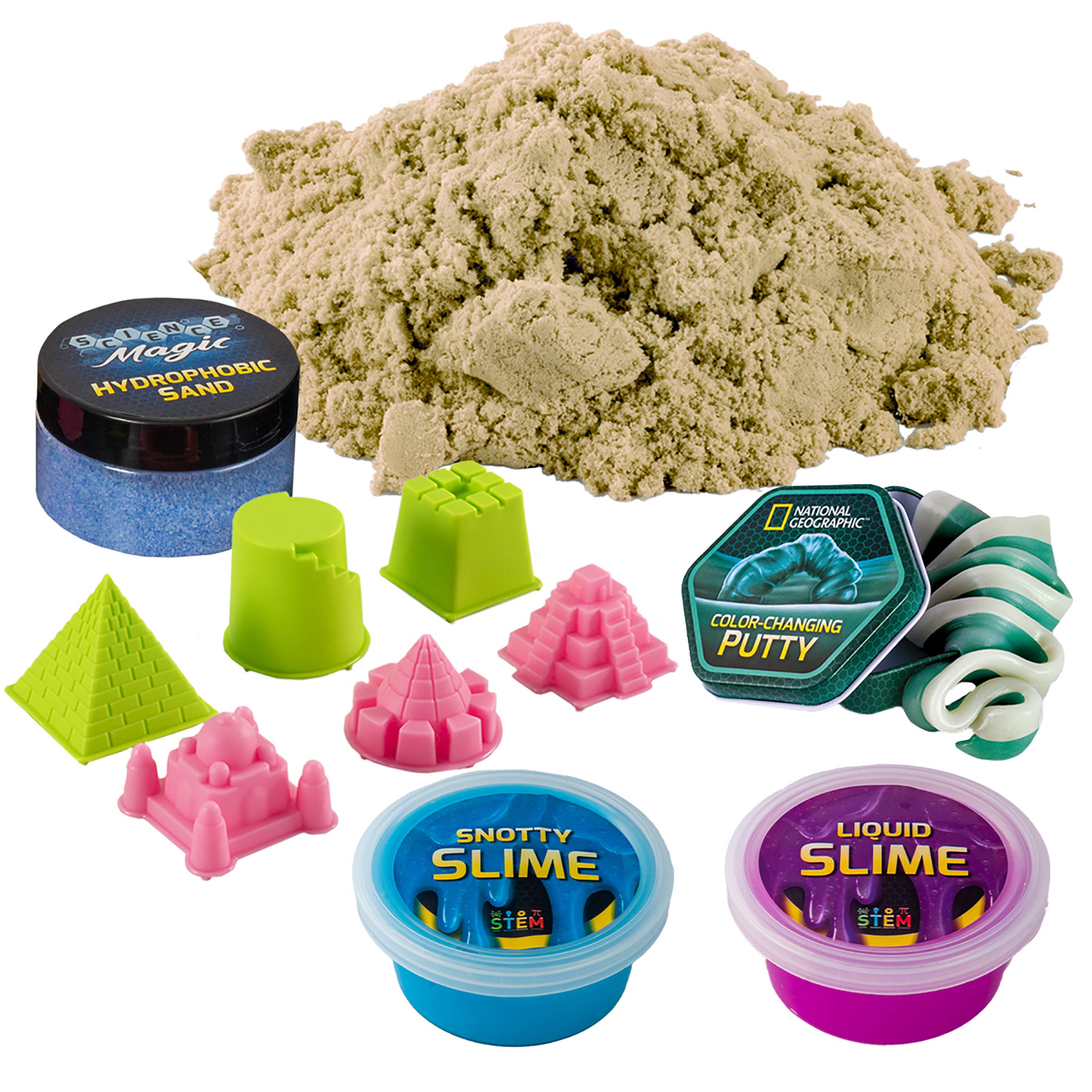 National Geographic Sensory Science Kit - Explorer Series Kinetic Sand for Kids, Colour Changing Putty and Slime Kits for Girls and Boys Age 8+ | Hands-On Kids STEM Toys with Colourful Moulds