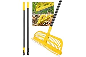 Evcitn Artificial Turf Rake, 43 to 63" Long Pole Turf rake - 18" Wide Garden Hand Rake for Lawn, Synthetic Grass, Carpet, Shrub, Remove Leaves, Debris, Pet Hairs (Yellow)