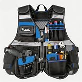 Electrician Tool Vest for Men with Molded Drill Holster &ndash; 1680D Heavy Duty Oxford Work Vest, 16 Pockets Adjustable Reflective Safety Tool Vest, Blue
