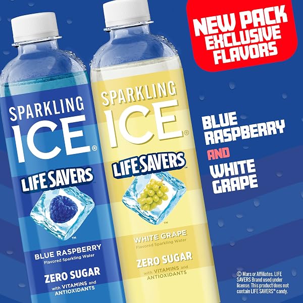 SPARKLING ICE® LIFE SAVERS™ RED, WHITE AND BLUE VARIETY PACK, ZERO SUGAR FLAVORED SPARKLING WATER, WITH VITAMINS AND ANTIOXIDANTS, LOW CALORIE BEVERAGE, 17 FL OZ BOTTLES (PACK OF 12)