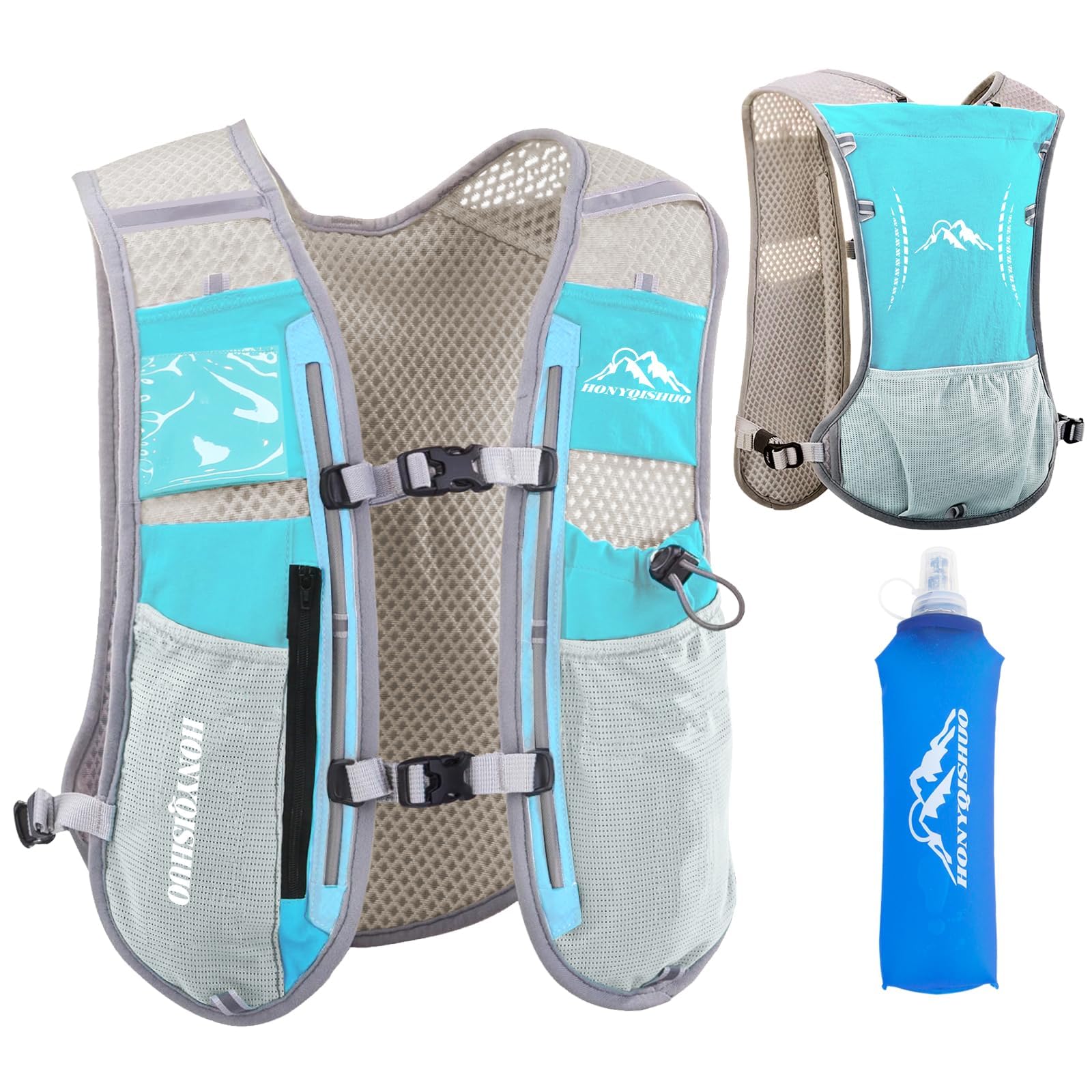 Photo 1 of Hydration Vest Pack Backpack, Running Vest for Women Men, Adjustable Chest Straps Running Hydration Vest with 500ml Soft Flask, Vest for Trail Hiking