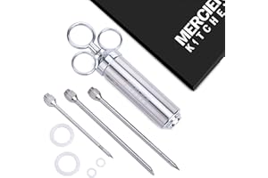 MERCIER KITCHEN MERCIER Stainless Steel Heavy Duty Meat marinade Injector with 2-oz Large Capacity Barrel and 3 Marinade Needles