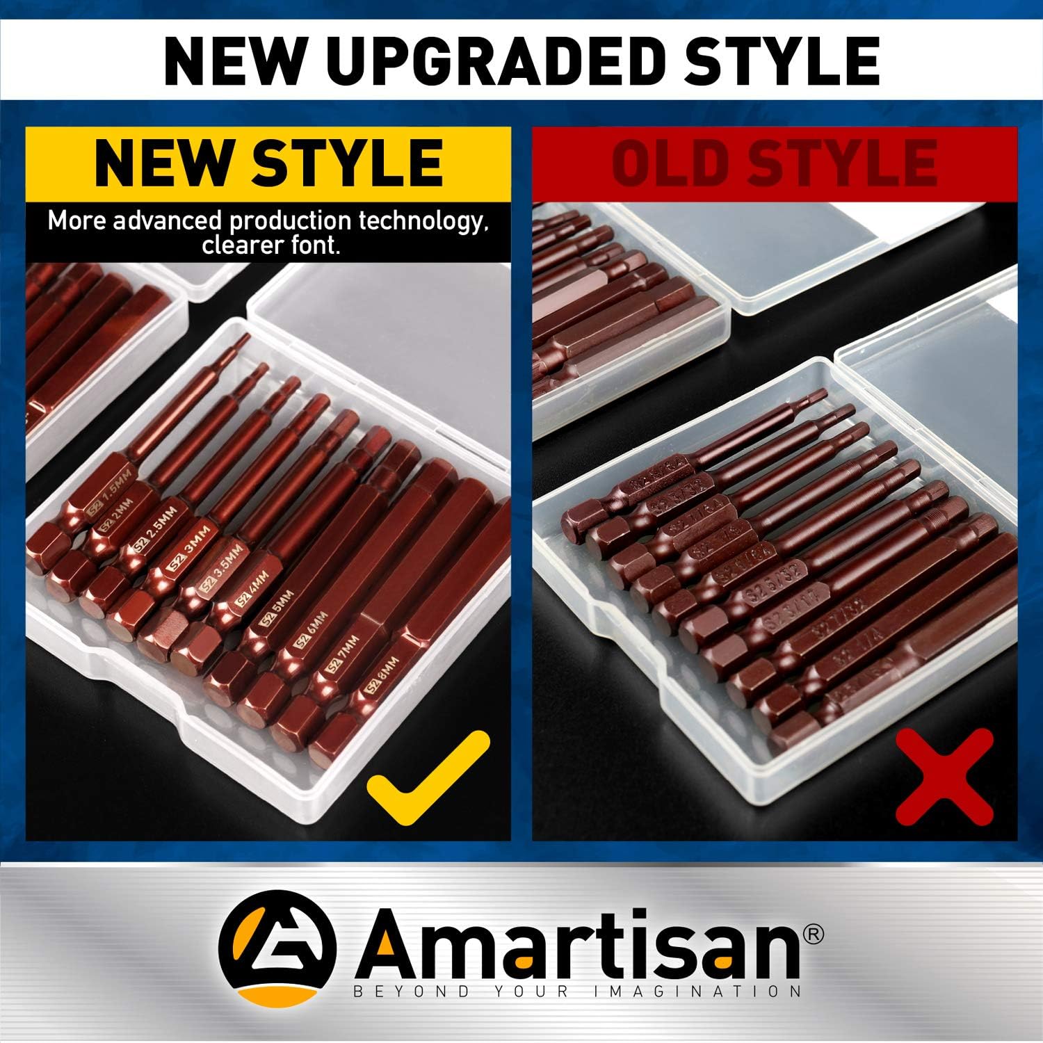 Amartisan 20 PACK Hex Head Allen Wrench Drill Bit Set, Metric and SAE S2 Steel Hex Bits Set, Magnetic Tips, 2.3" Long With Storage box - - 