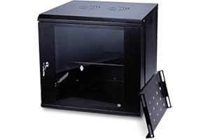 CHEALON 9U Server Cabinet Network Enclosure 17 Inch Deep Wall Mount Server Cabinet with Lockable Glass Door and Shelf for 19" Network Audio and AV Equipment 2 Fan Vent Holes Home Network Cabinet