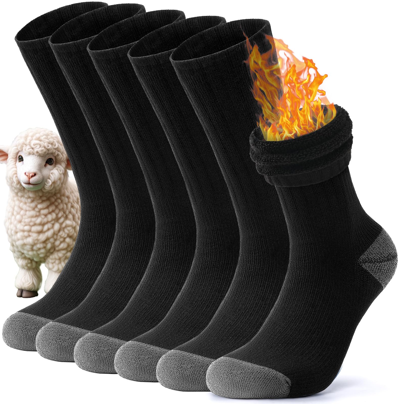 RUIXUE Merino Wool Hiking Socks for Men Women | OEKO-TEX & GRS Certified | Seamless Toe, Terry Cushioned, Odor-Resistant, Breathable Soft Stretch Thermal Warm Boot Sock - 3 Pairs Image