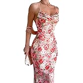 MSVLDR Women's 2026 Summer Sexy Print Maxi Dress Floral Square Neck Spaghetti Strap Bodycon Slip Long Dresses