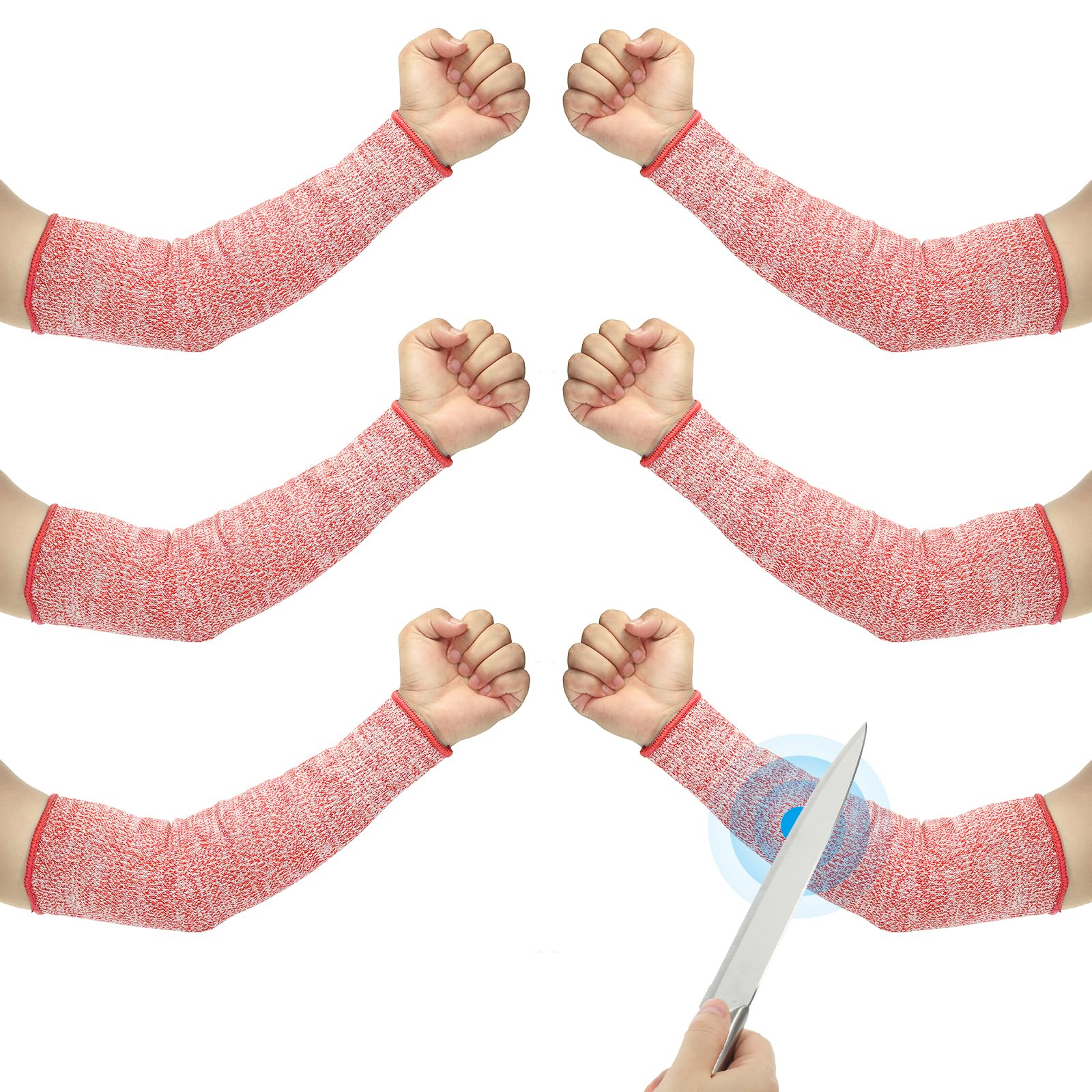 PATIKIL 14 Inch Cut Resistant Sleeve, 3 Pairs Arm Safety Protectors Sleeves Forearm Sleeve HPPE Level 5 Protection for Thin Skin and Bruising, M, Red