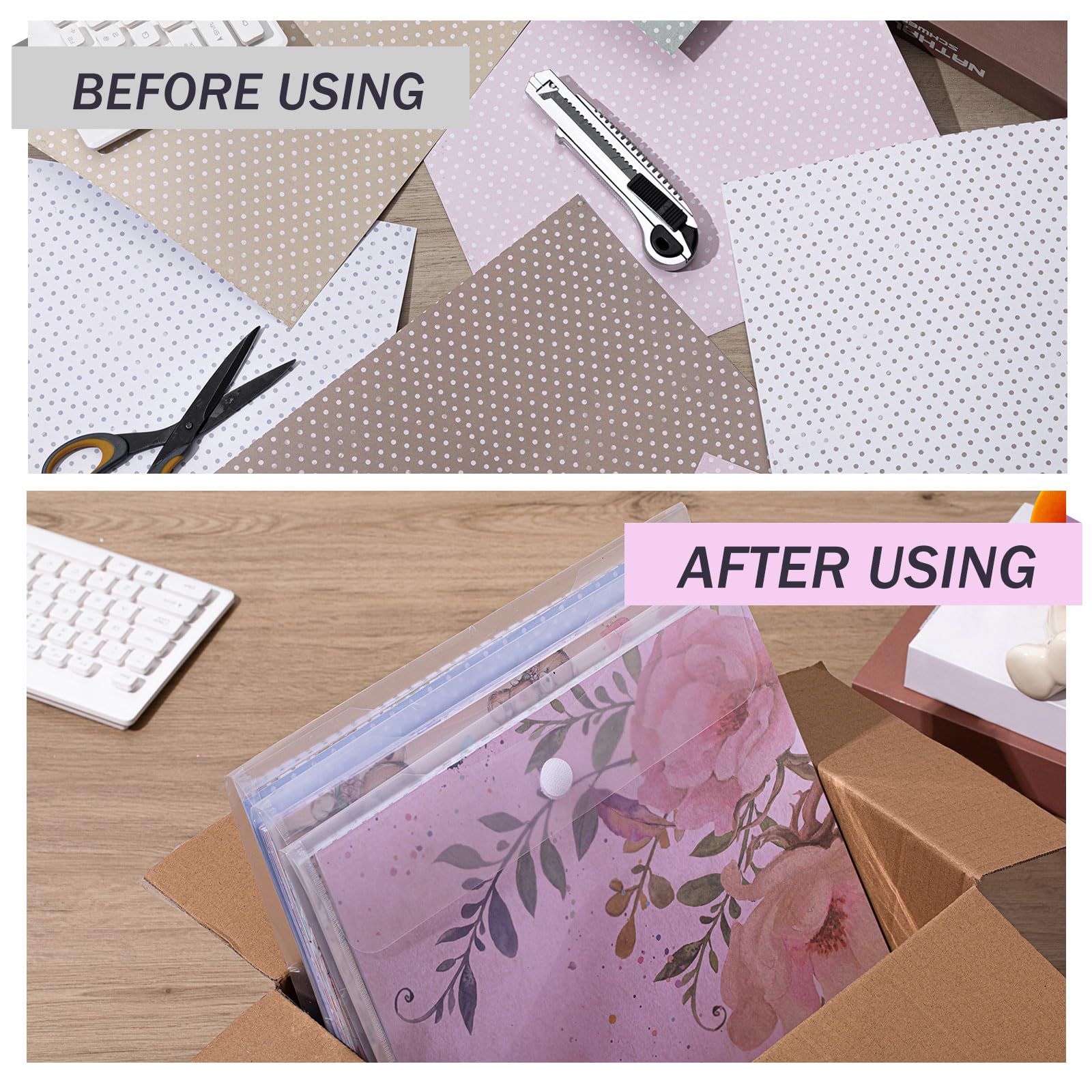 Henoyso 24 Pcs 12 x 12 Scrapbook Paper Storage Organizer Top Loading Plastic Craft Paper Holder Storage Organization for Holding Scrapbook Vinyl Files Photos, Clear