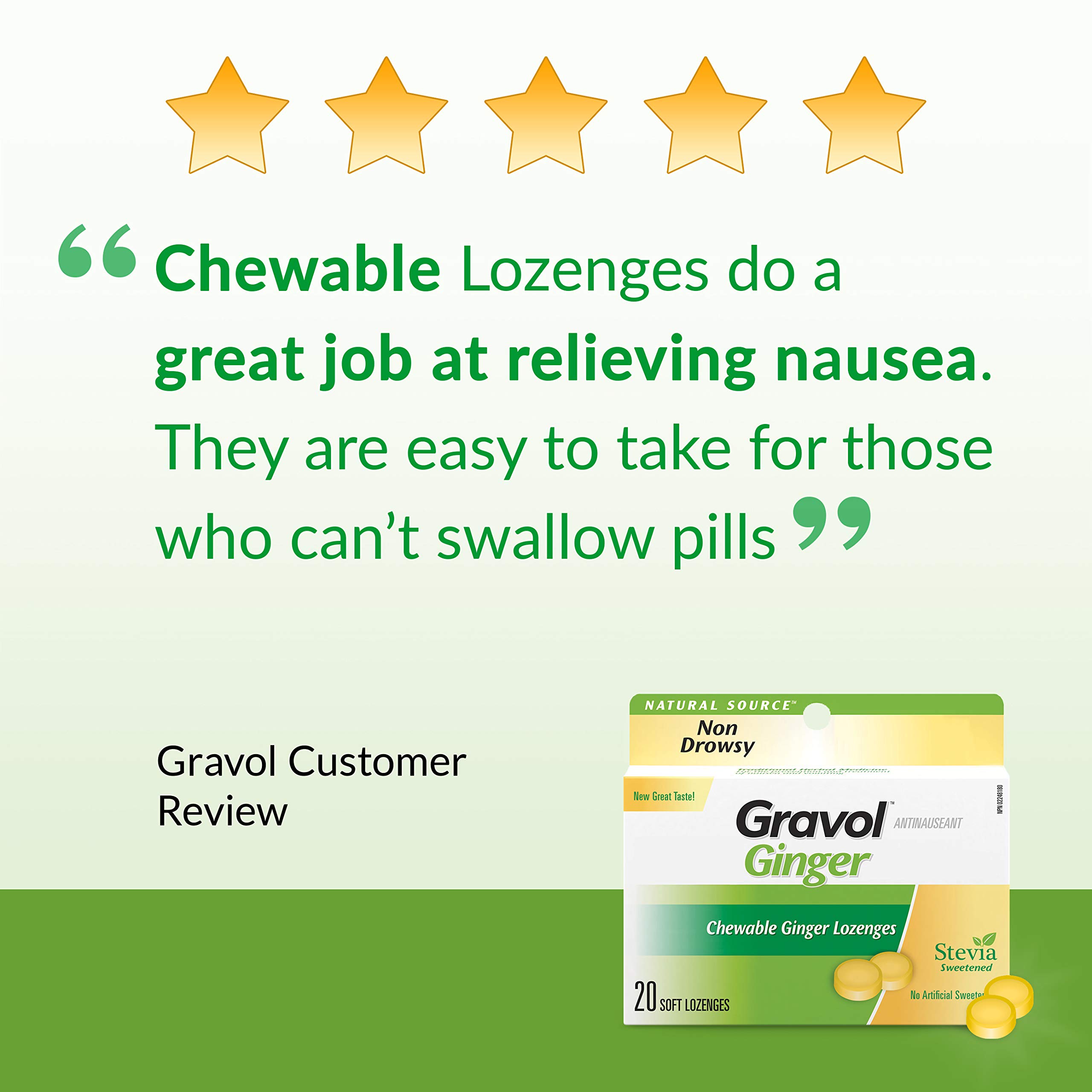 Certified Organic Ginger GRAVOL (20 Chewable Lozenges)500mg
