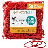 PlasticMill Colored Rubber Bands, Size 33, Red, 100-Pack | Office Supplies, Size 33 Rubber Bands, Colored, Red, 100-Pack for Organizing, Bundling and General Use