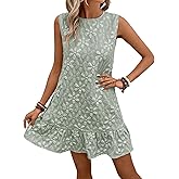 SOLY HUX Women's Sleeveless Tank Dress Round Neck Ruffle Hem Casual Jacquard Hem Smock Summer Mini Dresses for Women