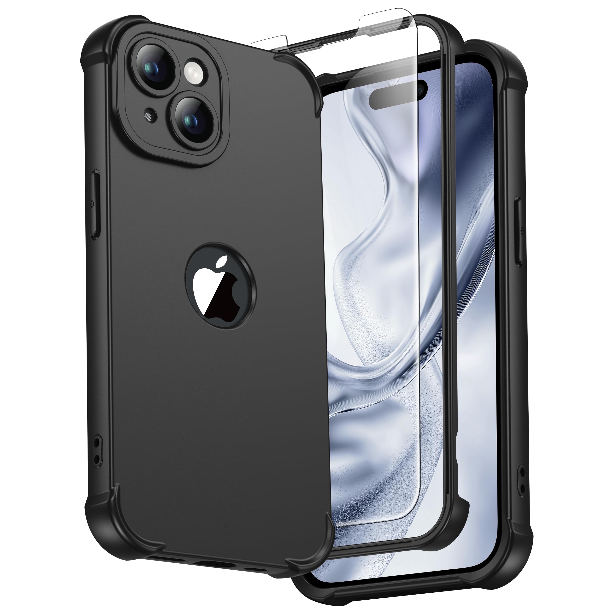 ORETECH for iPhone 15 Case 6.1 inch, with [2 Pack Screen Protector] [Camera Lens Guard] [15FT Military Grade Drop Test] 360° Shockproof Slim Fit Design Rubber Bumper Phone Cover - Black — image 1