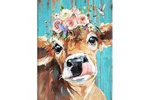 WUSARPLY Cow Stamped Cross Stitch Kits - Flower Counted Cross Stitch Kits for Beginners Adults Needlepoint Cross-Stitch Patterns Dimensions Needlecrafts Embroidery Kits Arts and Crafts