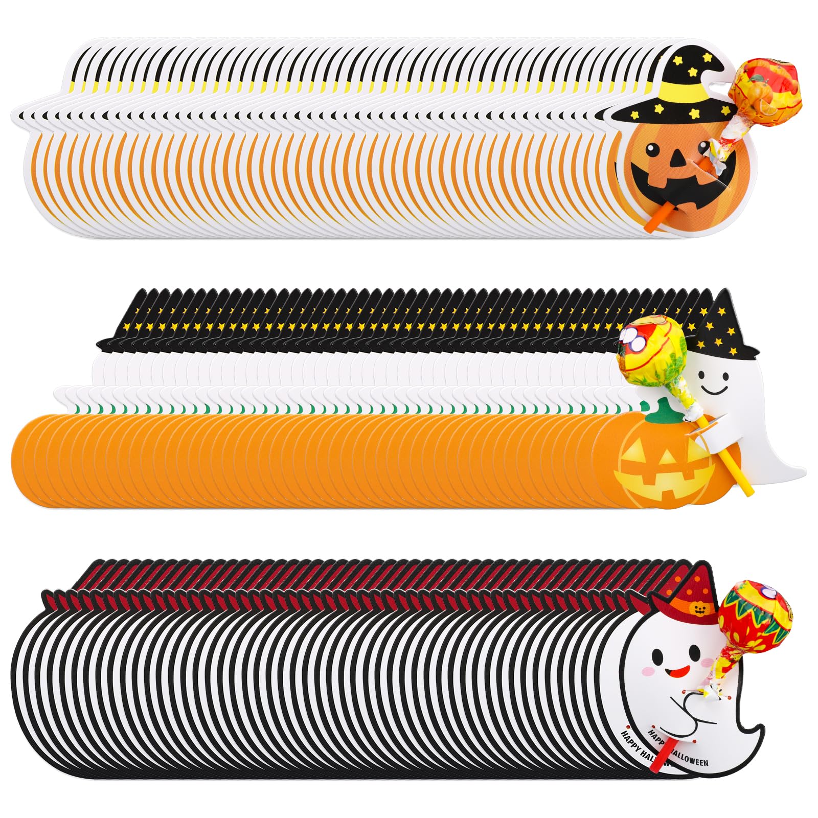 Photo 1 of 150pcs Halloween Lollipop Paper Cards, Ghost & Pumpkin Chocolate Candy Holders Funny Lollipop Decoration Supplies for Halloween Snacks & DIY Crafts
