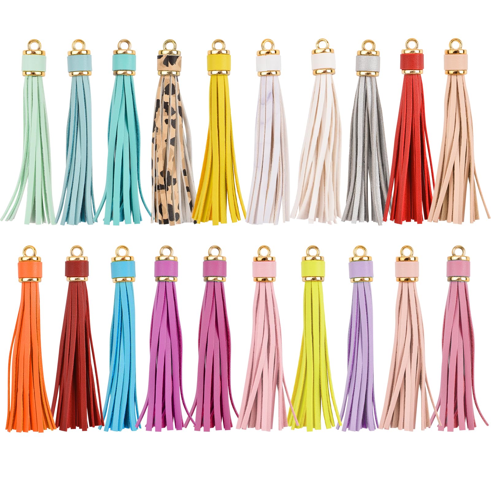 URROMA 20 Pieces Faux Leather Tassel Pendant, Colourful Leather Tassel DIY Keychain and Craft Bag Decoration Supplies