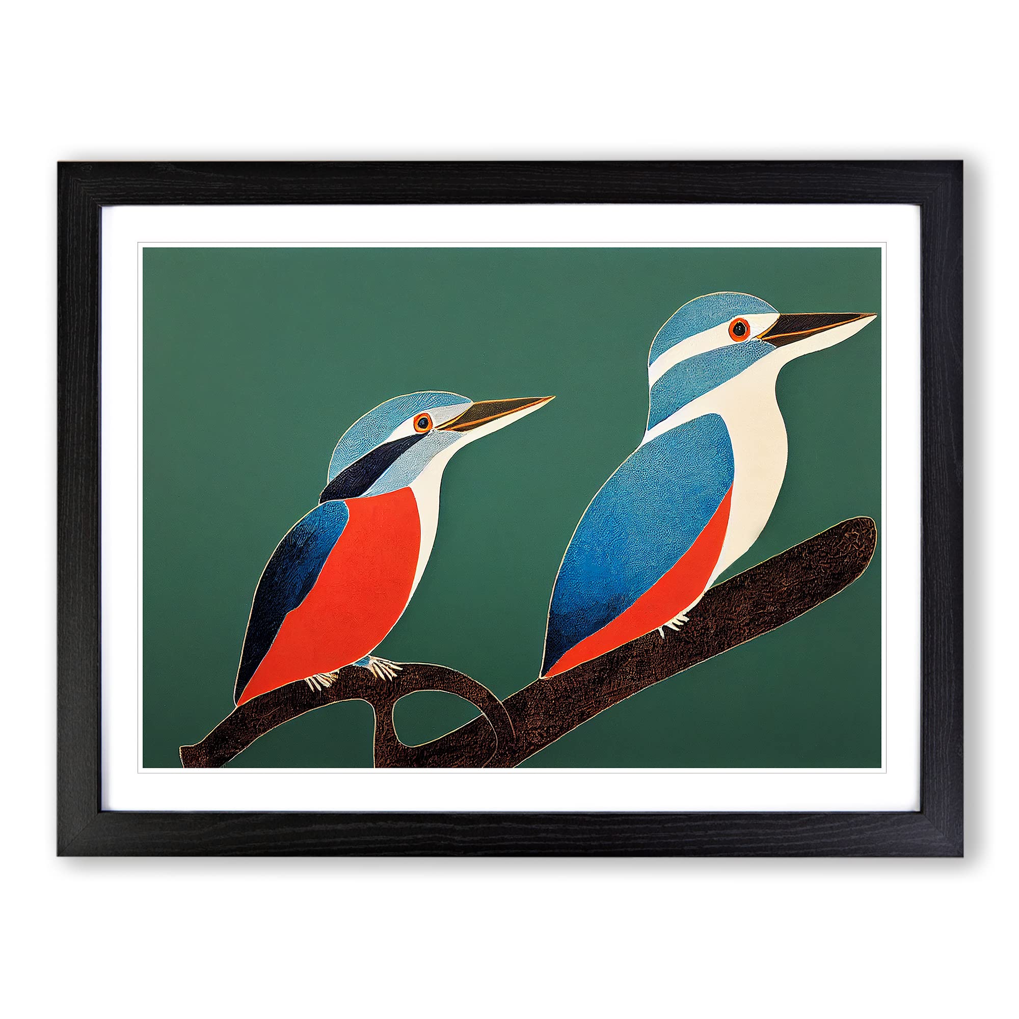 Beautiful Kingfisher Birds Abstract BLK Framed Print | A4 Black Framed Wall Art | Ready to Hang | Abstract Fantasy Picture | Living Room Bedroom Lounge Office