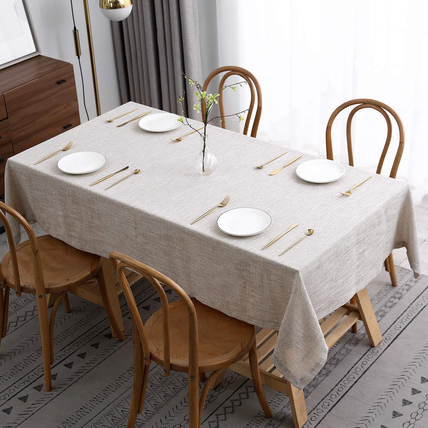 Photo 1 of maxmill Flaxy Faux Linen Tablecloth with 2-Tone Slubby Yarn Textured Weaves Wrinkle Resistant Anti-Shrink Soft Table Cloth for Kitchen Dining Restaurant Tabletop Rectangle 60 x 120 Inch Linen