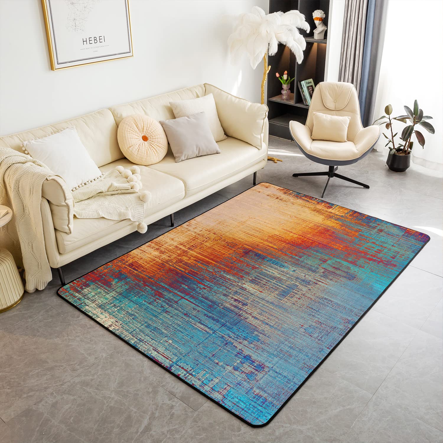 Loussiesd Grunge Abstract Art Area Rug Kids Teal Orange Messy Rust Painting Rugs for Living Room Bedroom Women Men Modern Vintage Retro Carpet Accent Rug Floor Mat Decor 150 * 200cm — image 1