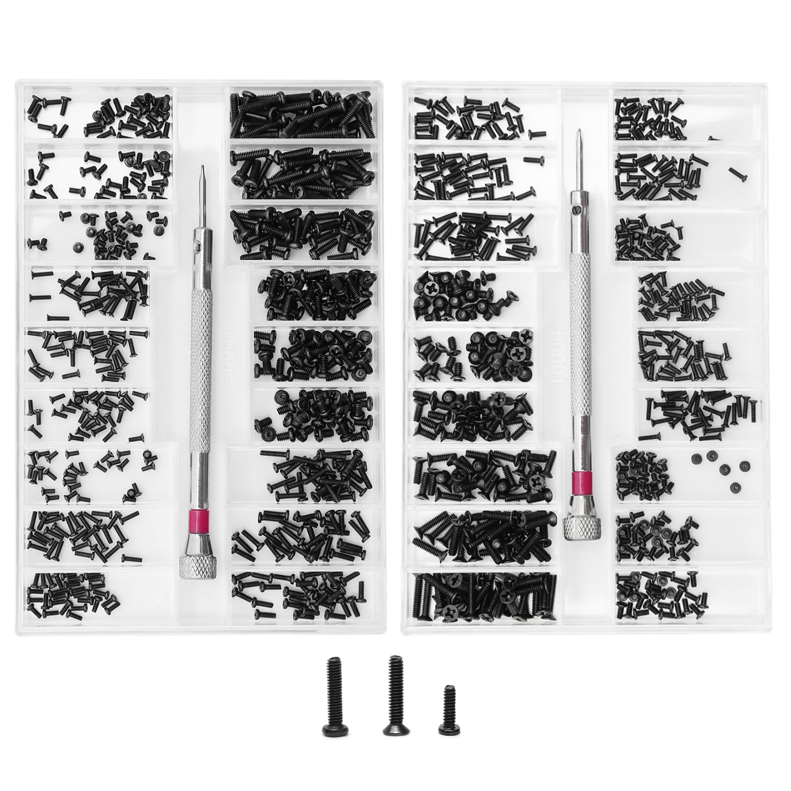 1000 Pcs Tiny Micro Repair Screw Kit, Glasses Screw Repair kit with Screwdriver, M1.2 M1.4 M2 Screws Assortment Mini Screws Set for Watches Glasses Laptop