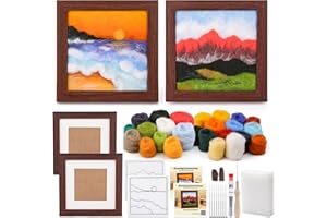 QMNNMA Needle Felting Kits for Beginners, Needle Felt Painting Kit, Wool Felting Kit with Picture Frame, Foam Pad, Felt Cloth, and Instructions, Used for Home Decoration, Art Craft