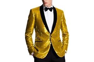Pyiuhs Sequin Men Blazers Slim Fit Shiny Tuxedo Suit Jackets for Prom Party Shawl Collar Mens Dinner Blazer Disco Coat