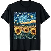 Sunflower Floral Flower Van Gogh Style Starry Night Graphic T-Shirt