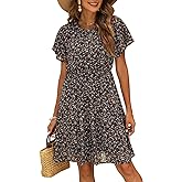 Manydress Women's Chiffon Floral Dresses Casual Summer Boho Flutter Sleeve Flowy Skater Western Dress MY112