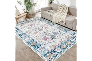 INGEROOM Washable Area Rug, 5x7 Area Rug for Living Room, Soft Area Rug for Bedroom, Vintage Design, Stain Resistant Rugs, TPR Anti-Slip Backing, Non Shedding, Floral Area Rug