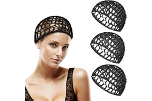 WY LIGHTING LEVEL 3Pcs Hair Net Soft Rayon Mesh Crocheted Hairnet Sleep Cap Mesh Cover Curls Hair Net Snoods Elastic Hairnet Hairs Cover Accessories for Women Men Night Sleeping Thick Long Short Curls Hairs