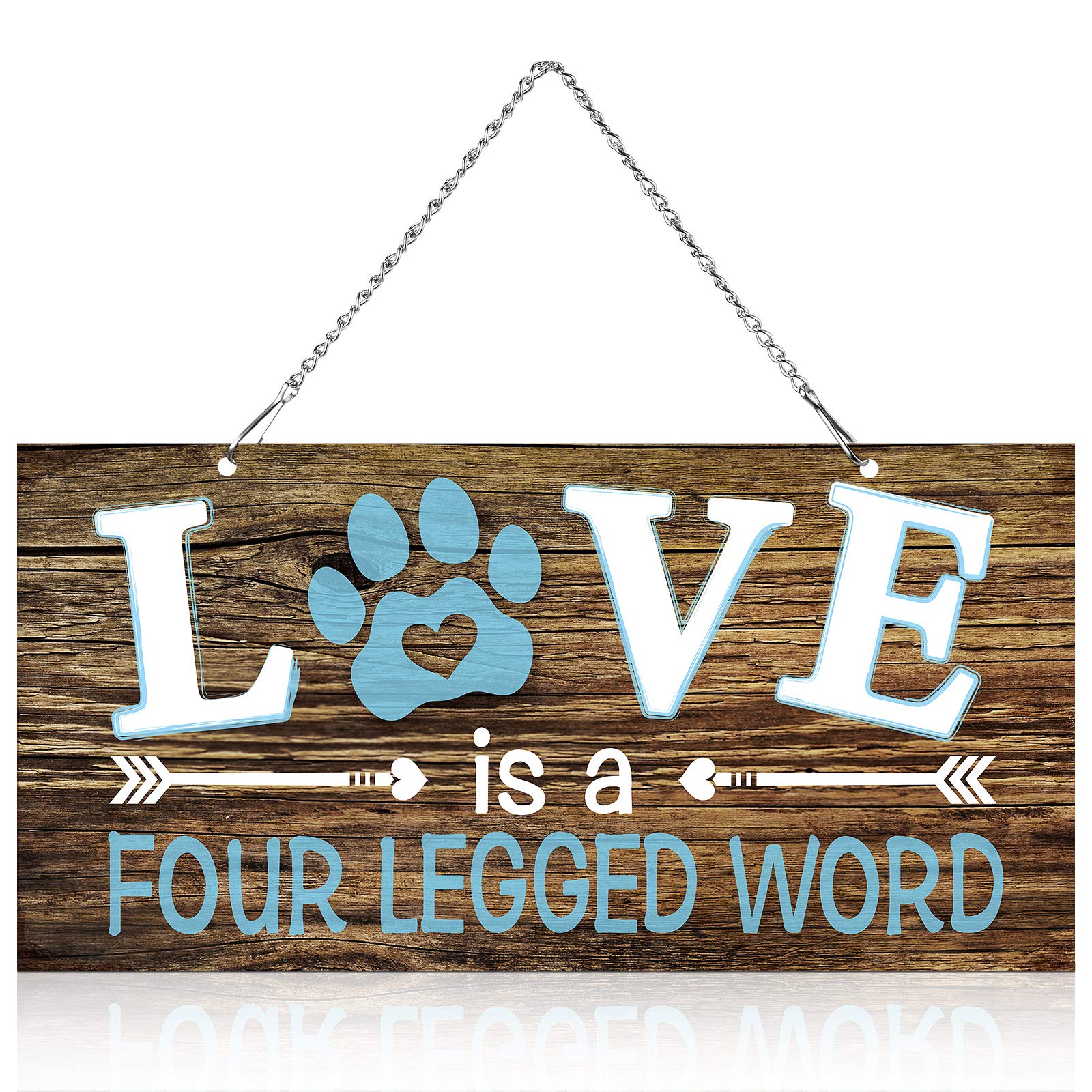 Dog Wall Decor Room Love Is a Four Legged Word Pet Paw Sign Dog Vintage Metal Hanging Decorative Signs Plaque Wall Decorative for Christmas Pet Lover Gifts Thanksgiving(10 x 5 Inch)