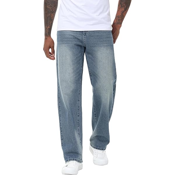 HAORUN Men Stretch Baggy Jeans Loose Fit Casual Denim Pants
