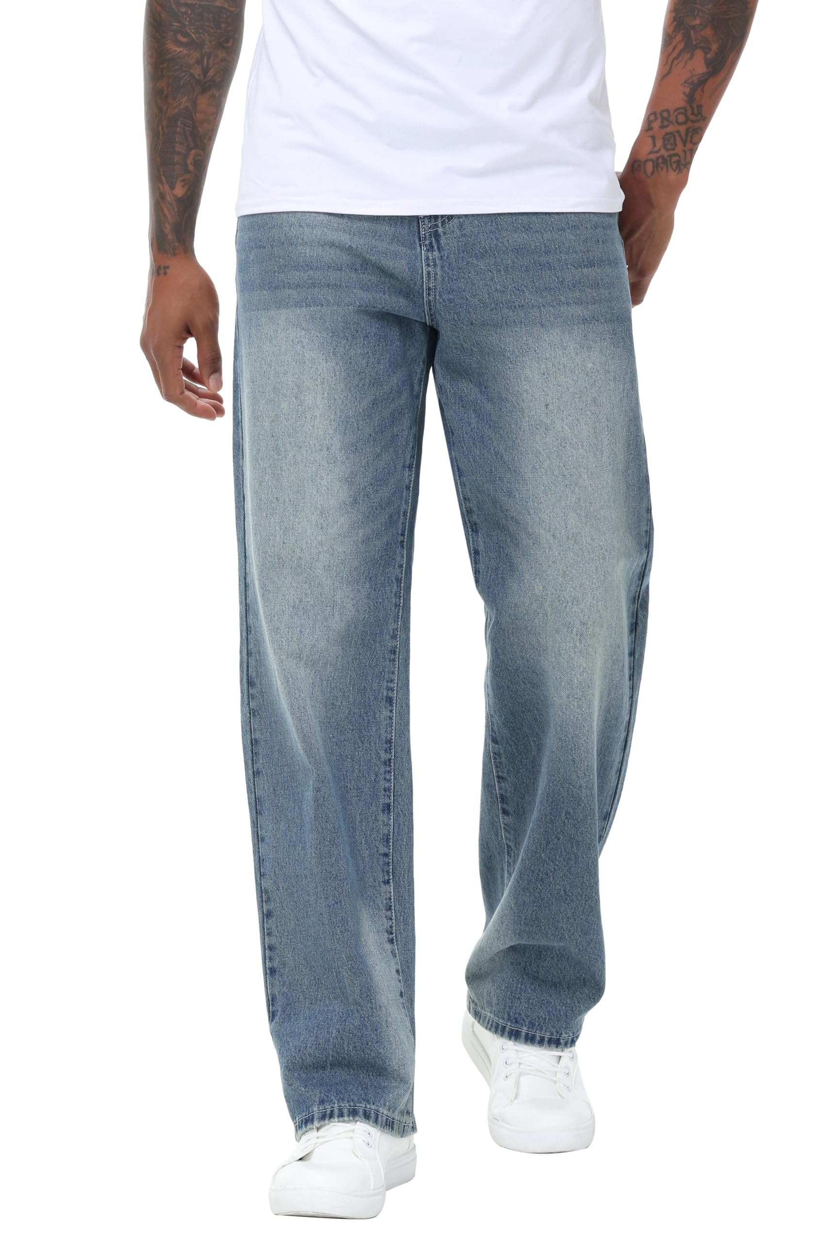Photo 1 of MZNBURAM Men's Non-Stretch Loose Fit Wide-Leg Baggy Jeans Pants (size 30, A#Navy Blue)