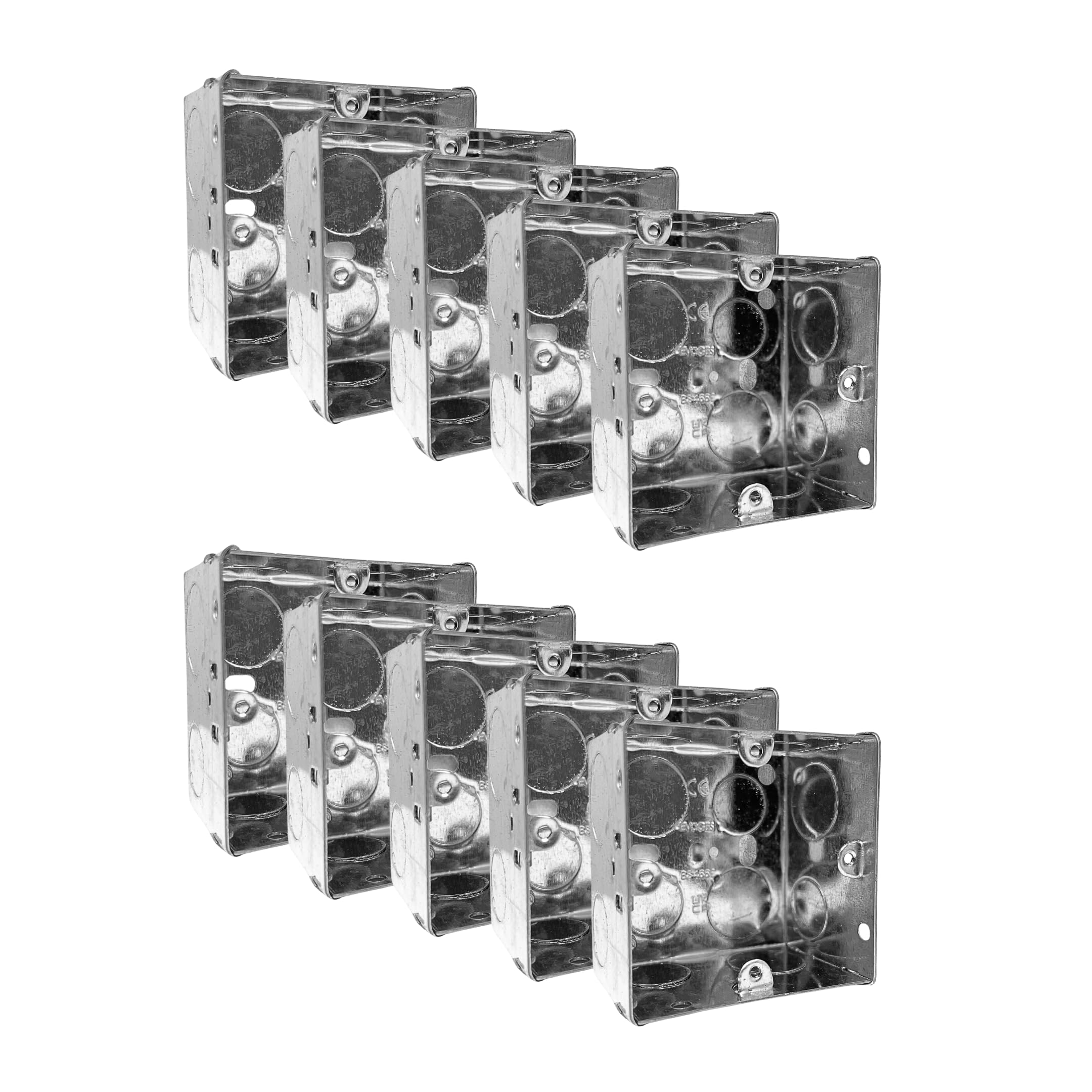 Evoges Single Metal Back Box, 47mm, 1 Gang, 1.0mm Thickness for Electrical Sockets Switches, BS4662 Standard, 20mm & 25mm Knockouts, Adjustable Lug, Brass Terminal (10)