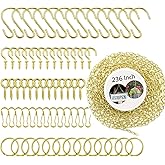 236 Inch Gold Hanging Baskets Chains - Adjustable Length, Brass Decorative Metal Chain with A Great Assortment of Hooks for Hanging Bird Feeders Planters Baskets Billboards Ornaments, Chain Hooks DIY