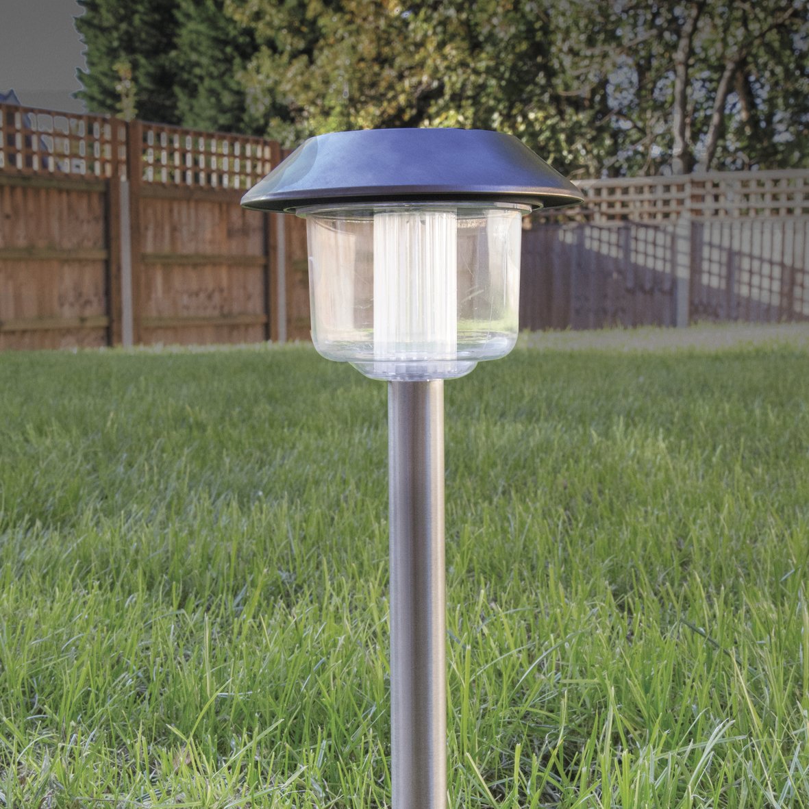 GardenKraft 17870 4-Pack LED Stake Marker Lights/Oblique Cap Design/Waterproof/Solar Powered/Stainless Steel Outdoor Pathway Lights — image 1