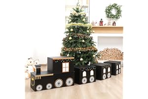 Eaasty 7 Pieces Christmas Express Train Decorations Cardboard Train Boxes DIY Santa Gifts Trains Present Treat Storage Boxes for Xmas Holiday Decorations(Polar Snowmobile,Black)